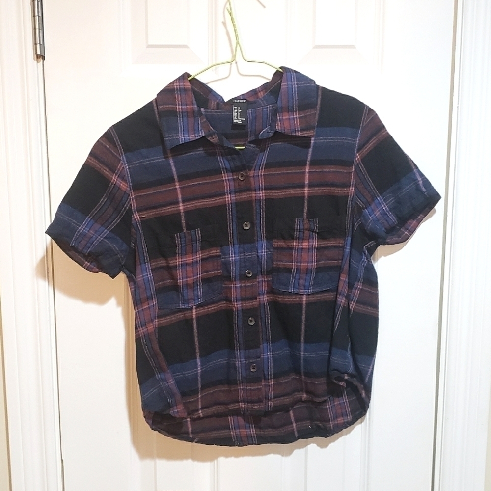 🌿 3/$20 🌿 Forever 21 Plaid Short-Sleeve Crop Top Size Small